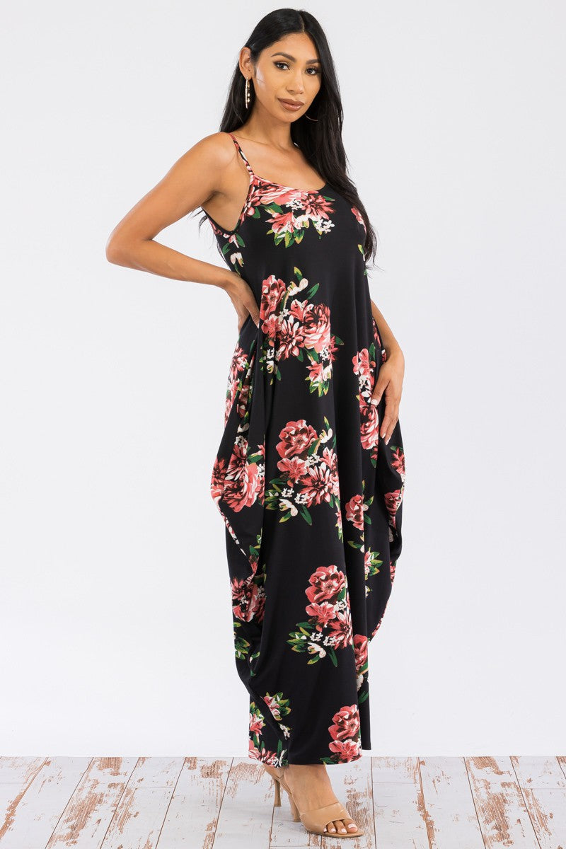 HH645X-FLORES -VESTIDO CAMI MAXI BOLSILLOS