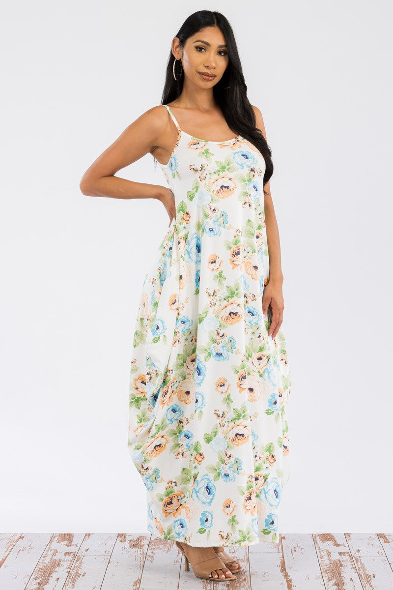 HH645R-FLOWERS - VESTIDO MAXI CAMI CON BOLSILLOS