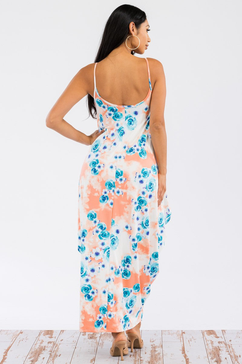 HH645X-FLORES -VESTIDO CAMI MAXI BOLSILLOS