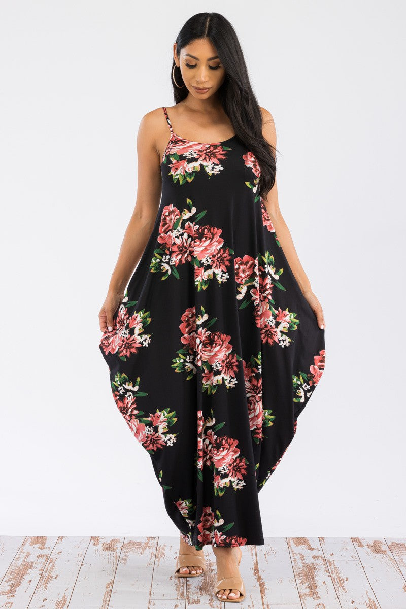 HH645X-FLORES -VESTIDO CAMI MAXI BOLSILLOS