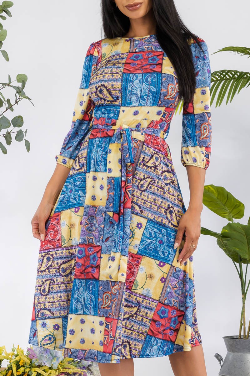 HH583X-PAISLEY - SELF TIE MIDI DRESS