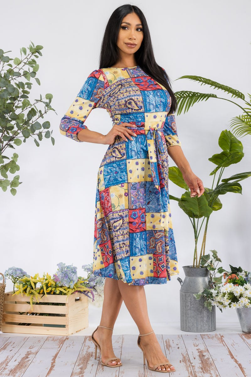 HH583X-PAISLEY - SELF TIE MIDI DRESS