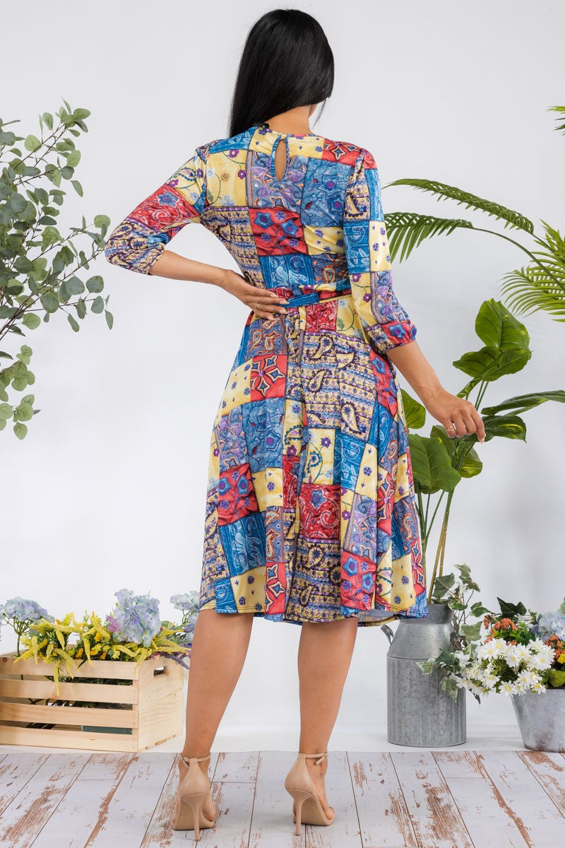 HH583X-PAISLEY - SELF TIE MIDI DRESS