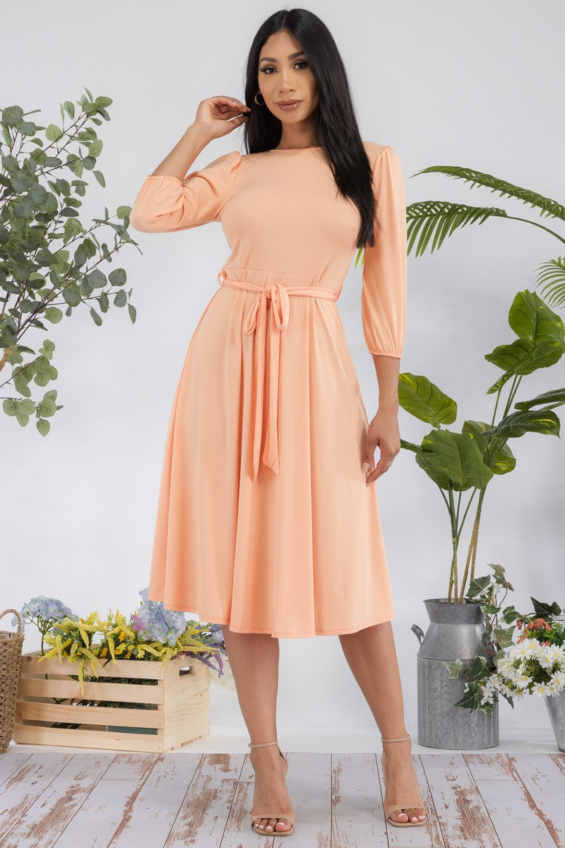 HH583X-S - SELF TIE MIDI DRESS