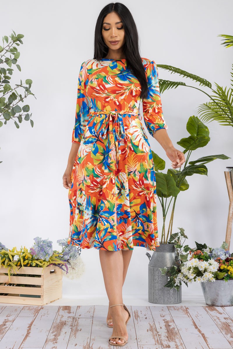 HH583X-PLANTLEAVES - VESTIDO MIDI CON LAZOS