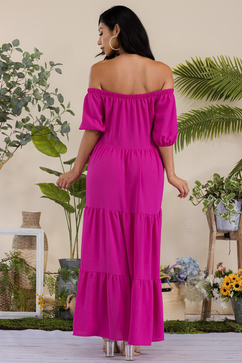 S25659 Off-Shoulder Tiered Maxi Dress