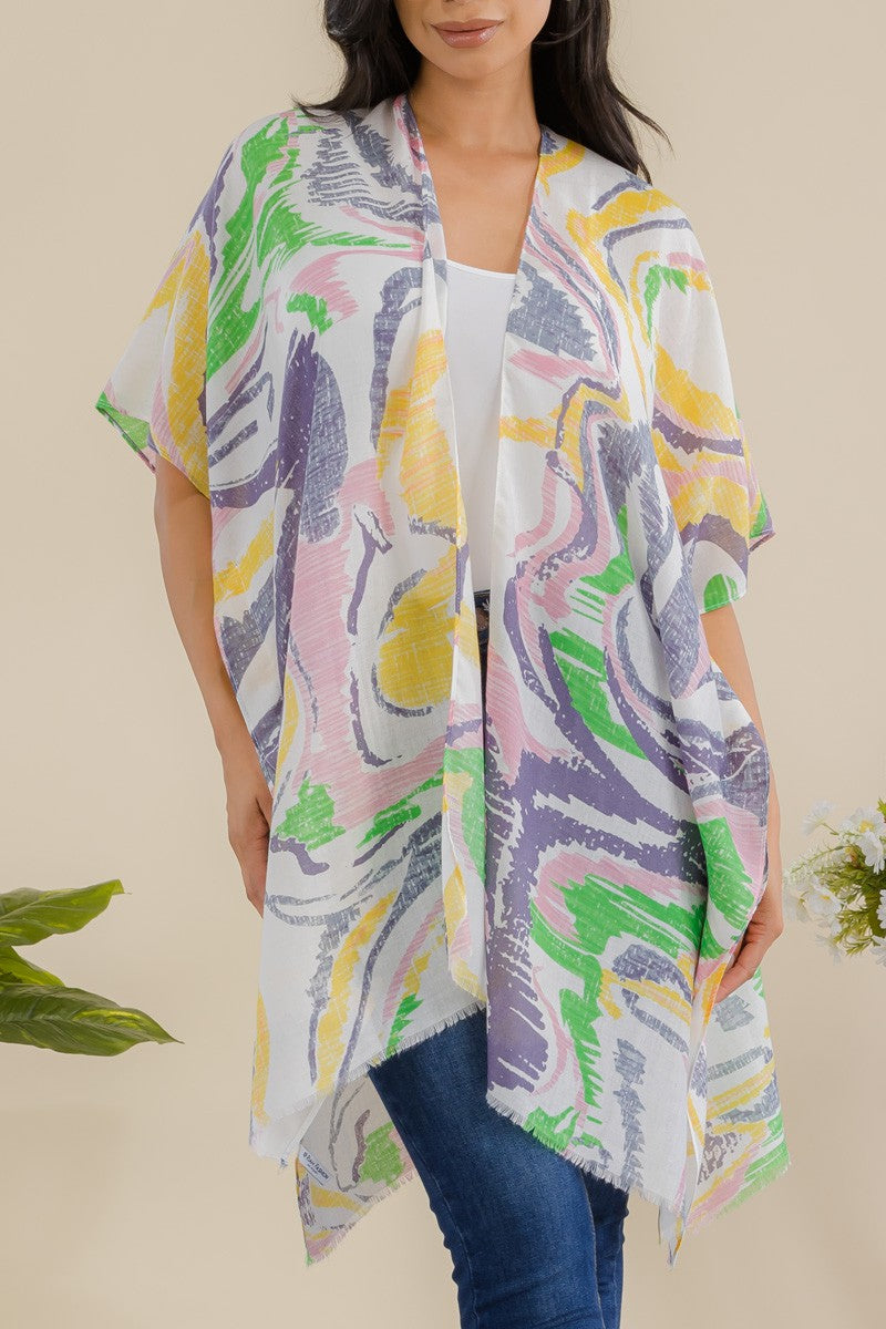 HDF3646 - ABSTRACT PRINT OPEN FRONT KIMONO