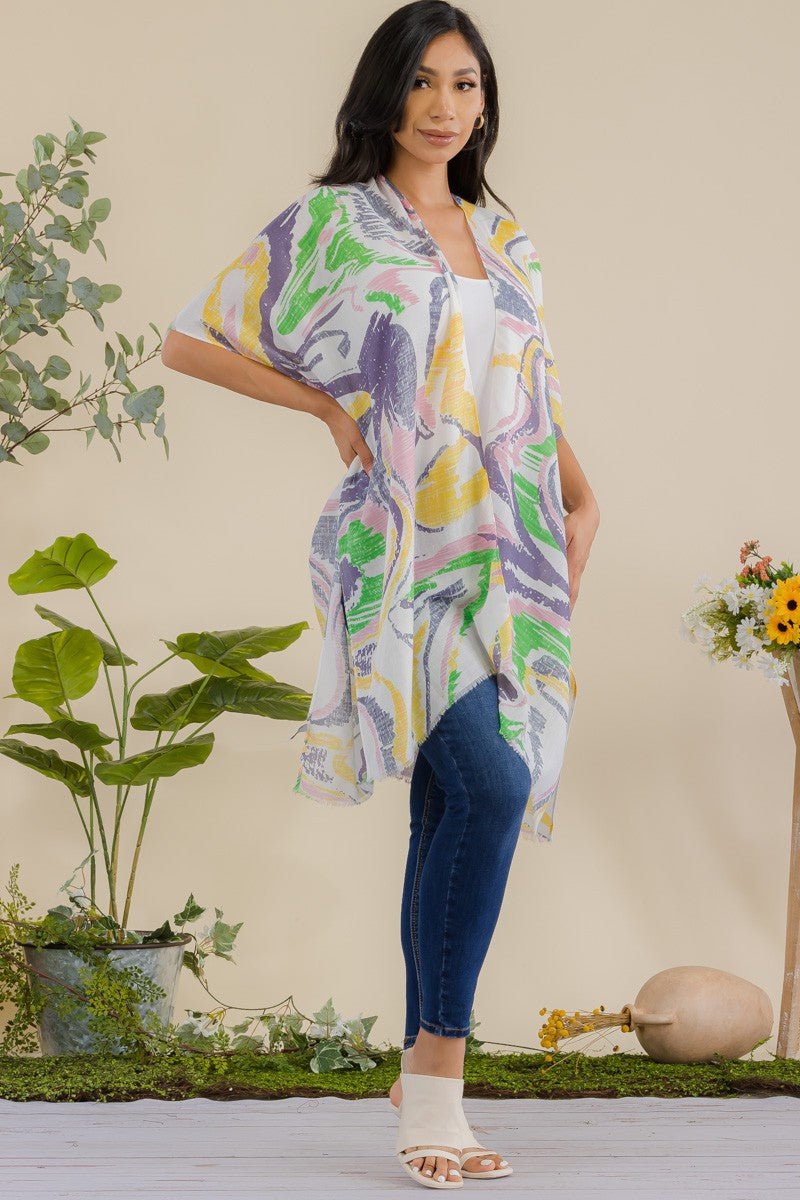 HDF3646 - ABSTRACT PRINT OPEN FRONT KIMONO