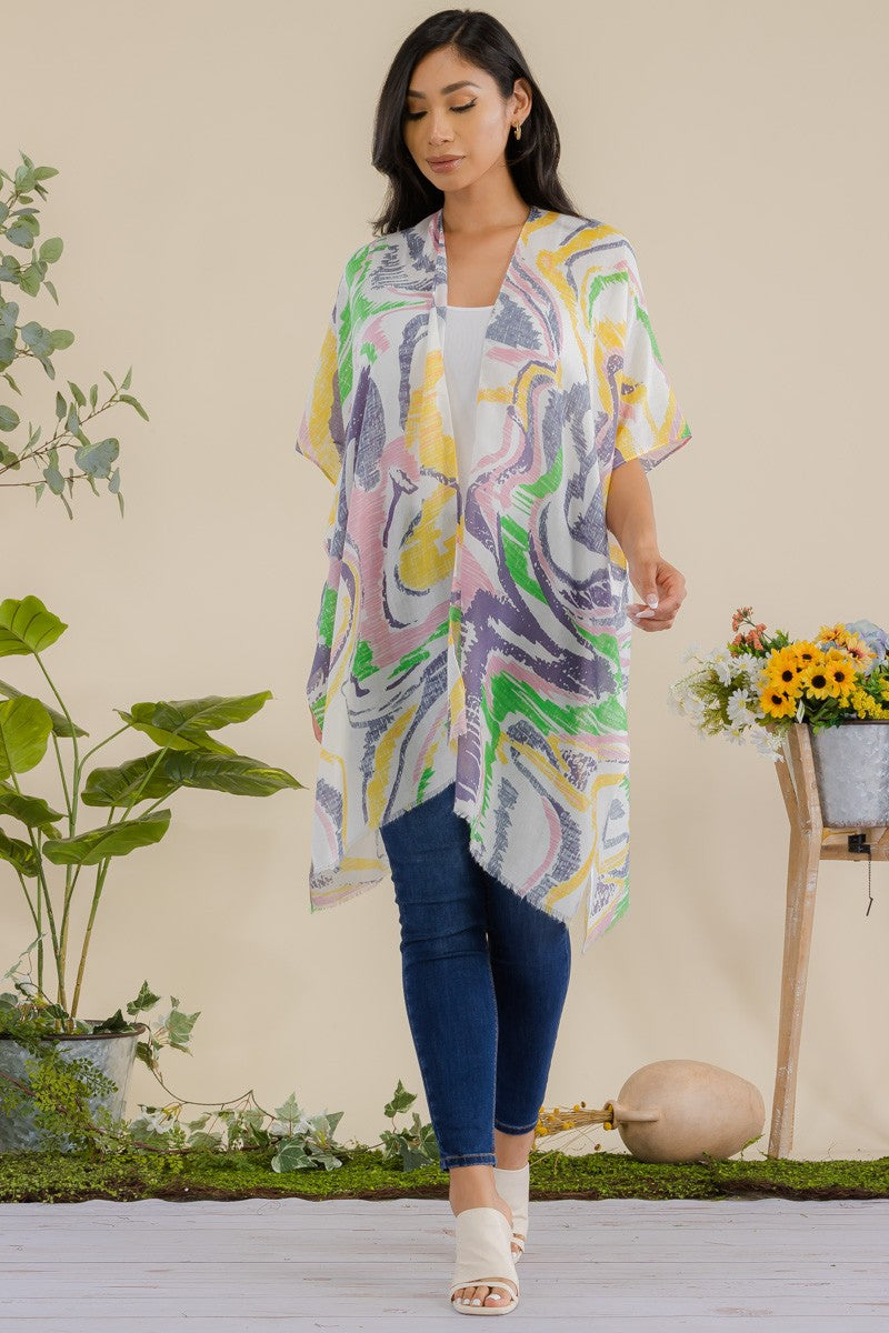 HDF3646 - ABSTRACT PRINT OPEN FRONT KIMONO