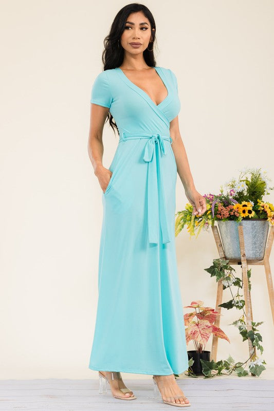 SAN149BR-S Faux Wrap Maxi Dress