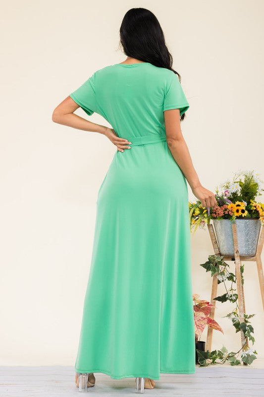 SAN149BR-S Faux Wrap Maxi Dress