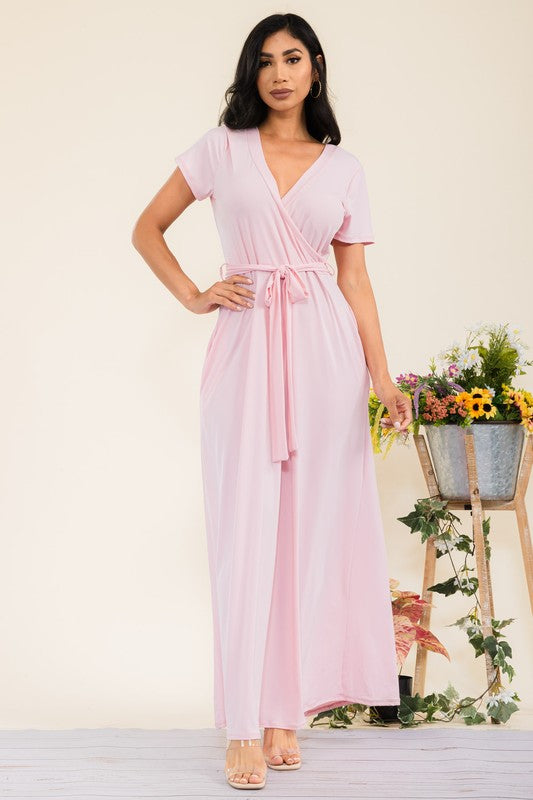 SAN149BR-S Faux Wrap Maxi Dress