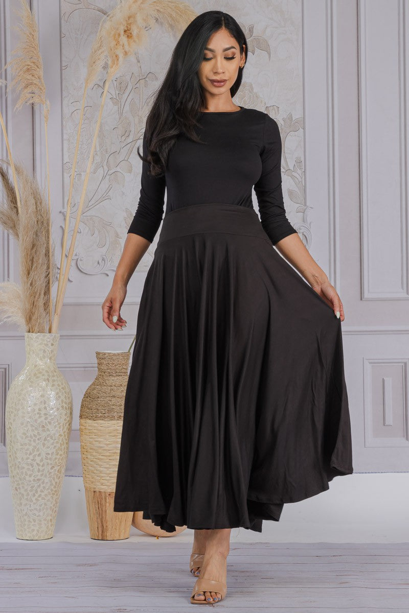 HH746R-S - SOLID MIDI SKIRT