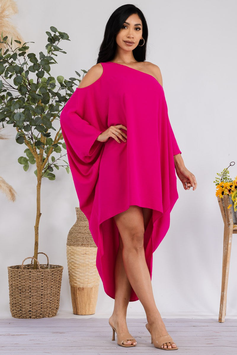 HH735R-SOLID - Cold Shoulder Cover Up Dress