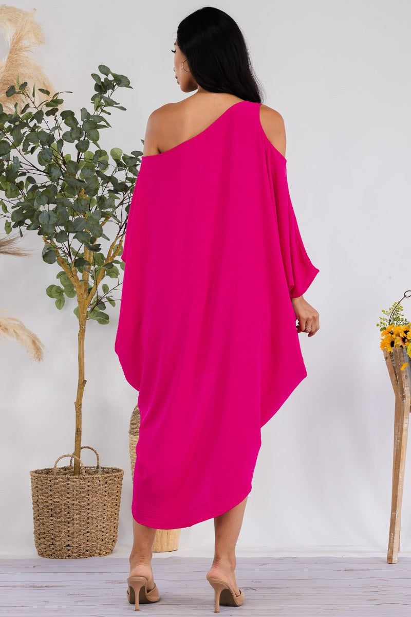 HH735R-SOLID - Cold Shoulder Cover Up Dress