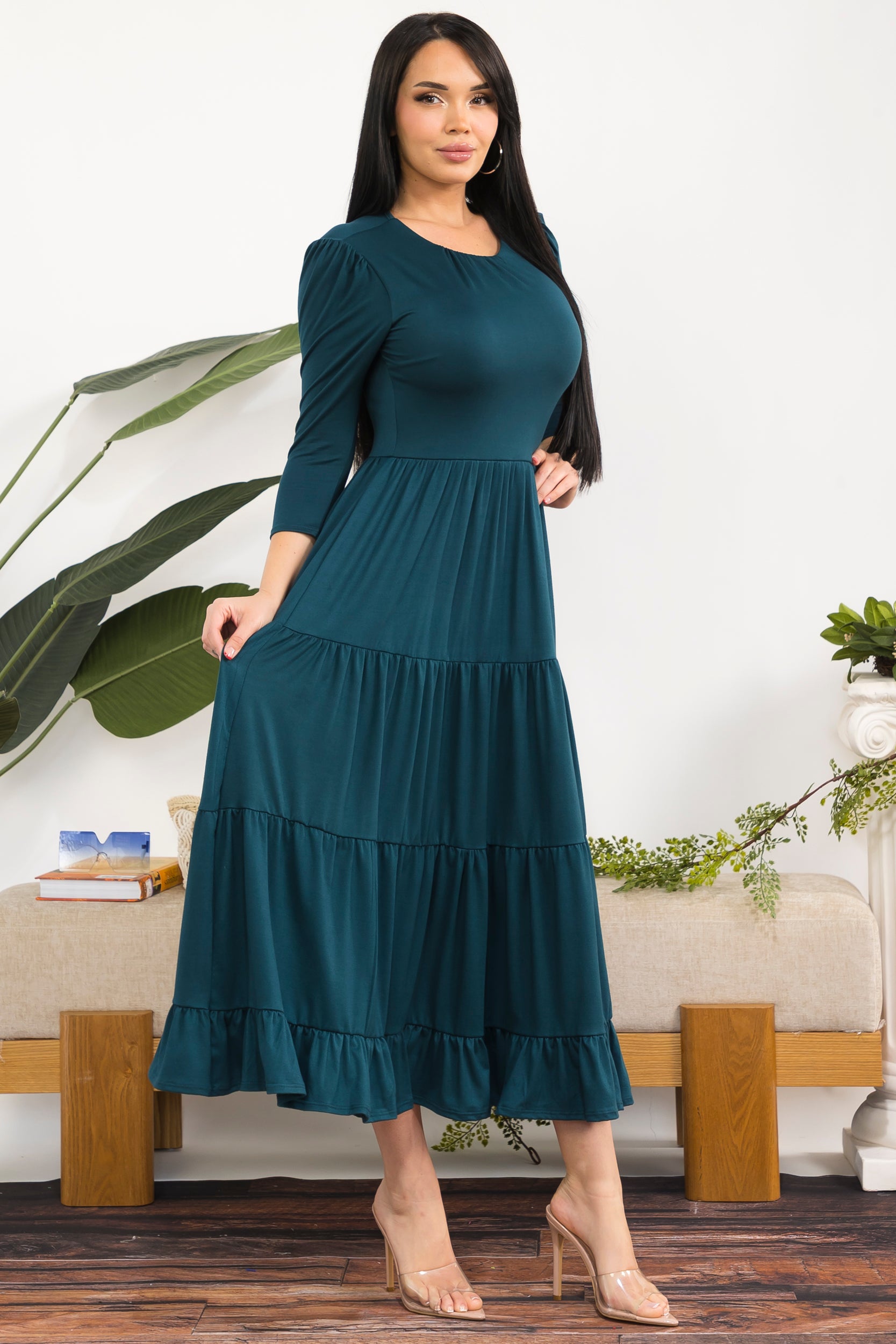 HH791S-R Women's Tiered Midi Dress