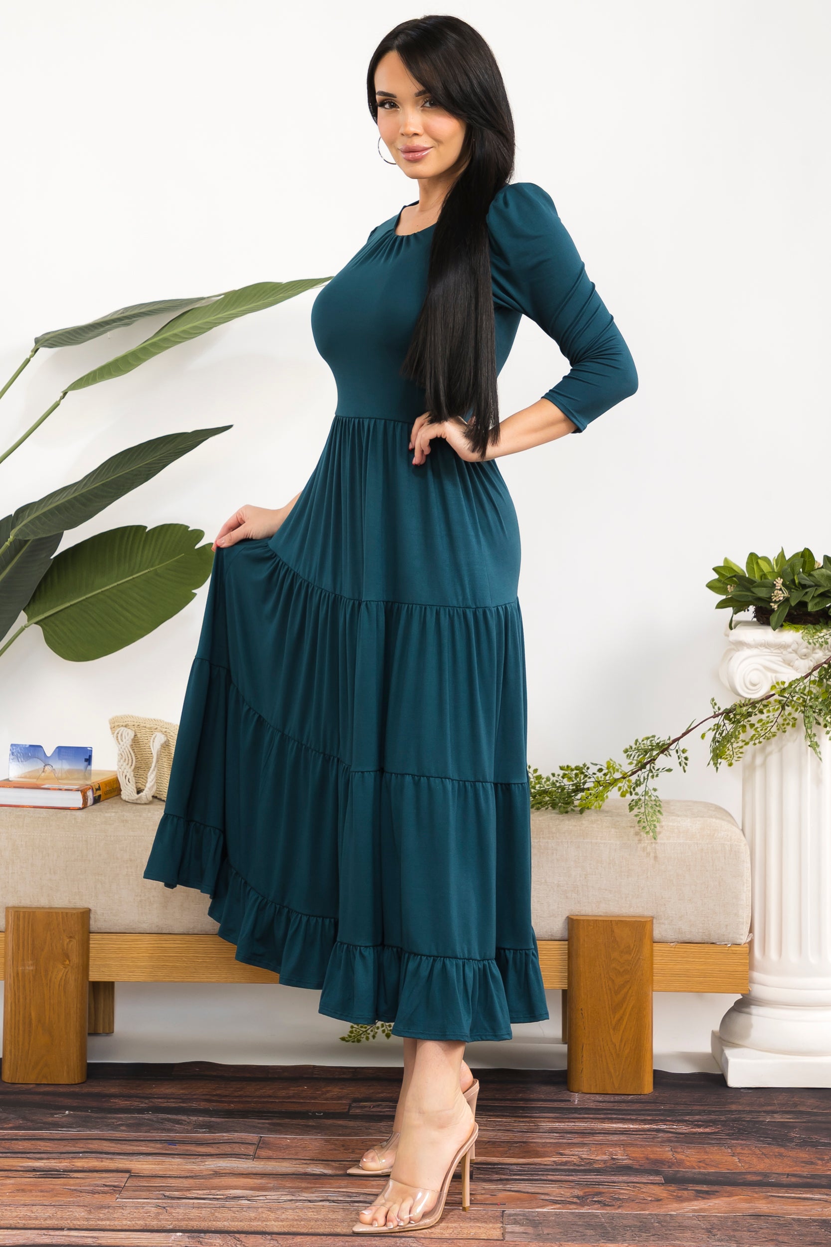 HH791S-R Women's Tiered Midi Dress