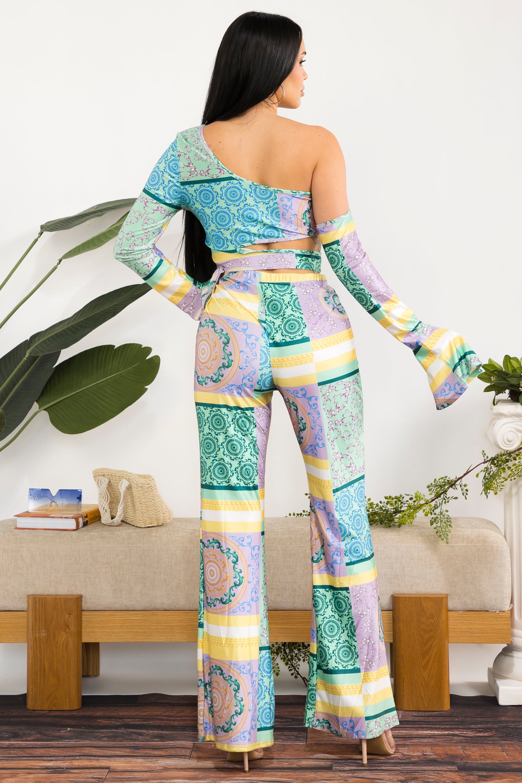 ST109-X Plus Size One-Shoulder Cutout Two-Piece Pants Set