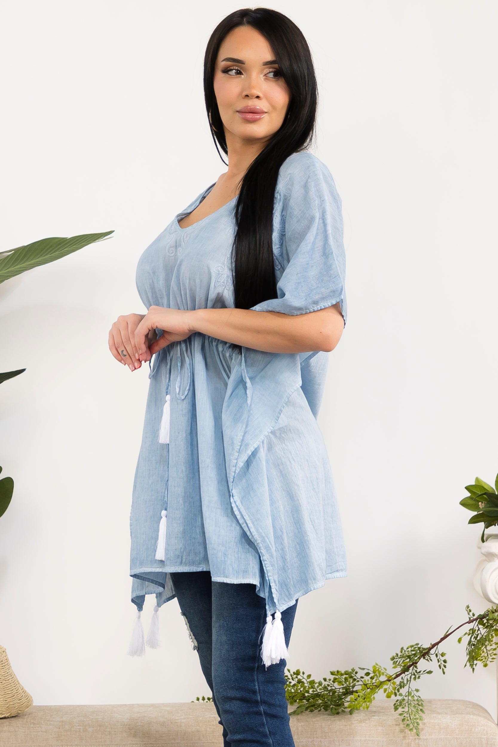 00132M Embroidered Drawstring Tunic