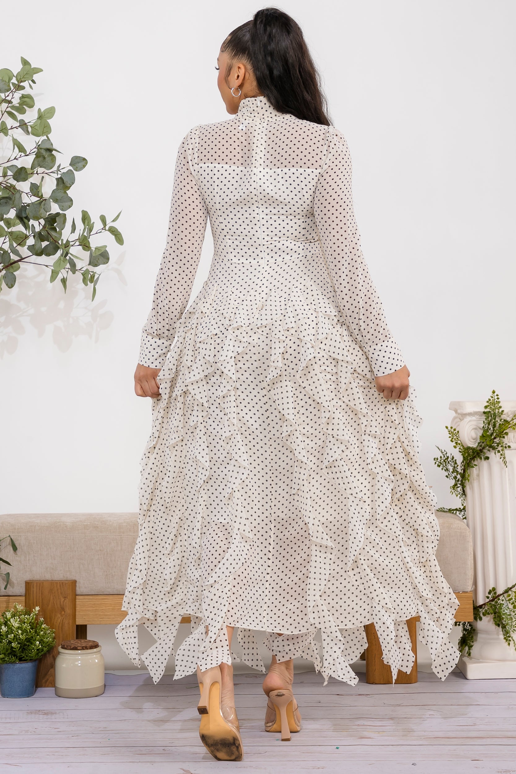 ZB131-R Polka Ruffle Maxi Dress