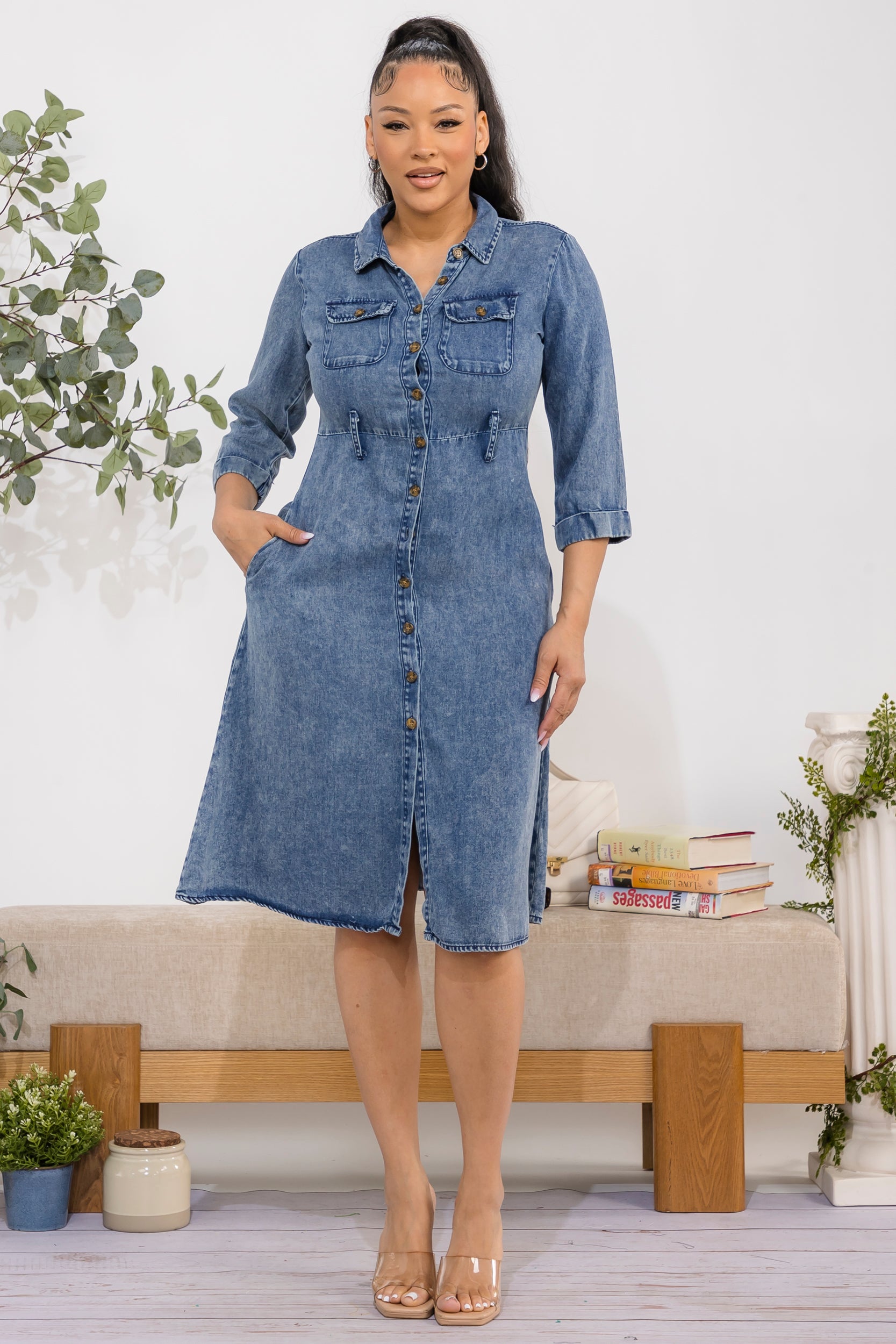 TAB-51023 - Denim Button Midi Dress
