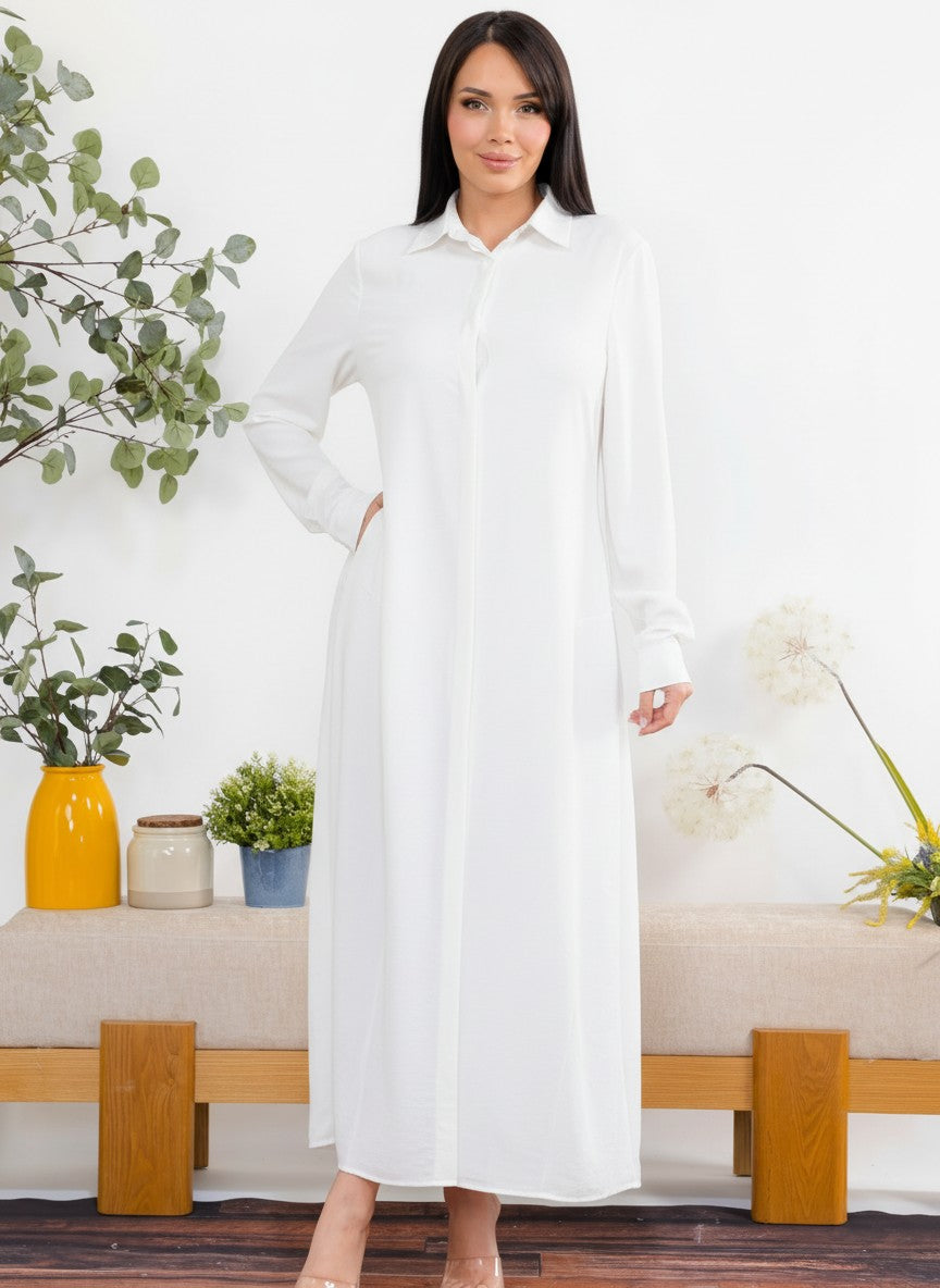 S25658-R Maxi Dress with Buttons, Pockets and Shirt