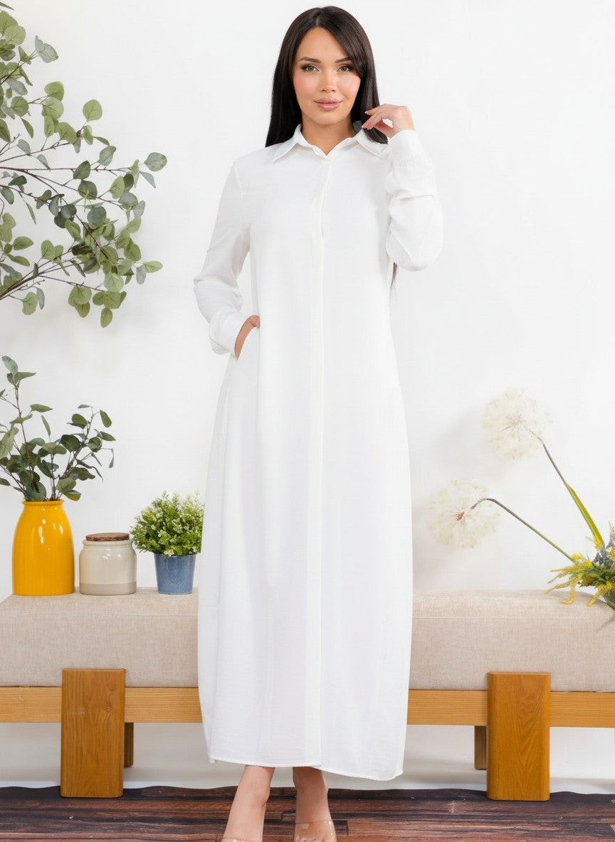 S25658-R Maxi Dress with Buttons, Pockets and Shirt