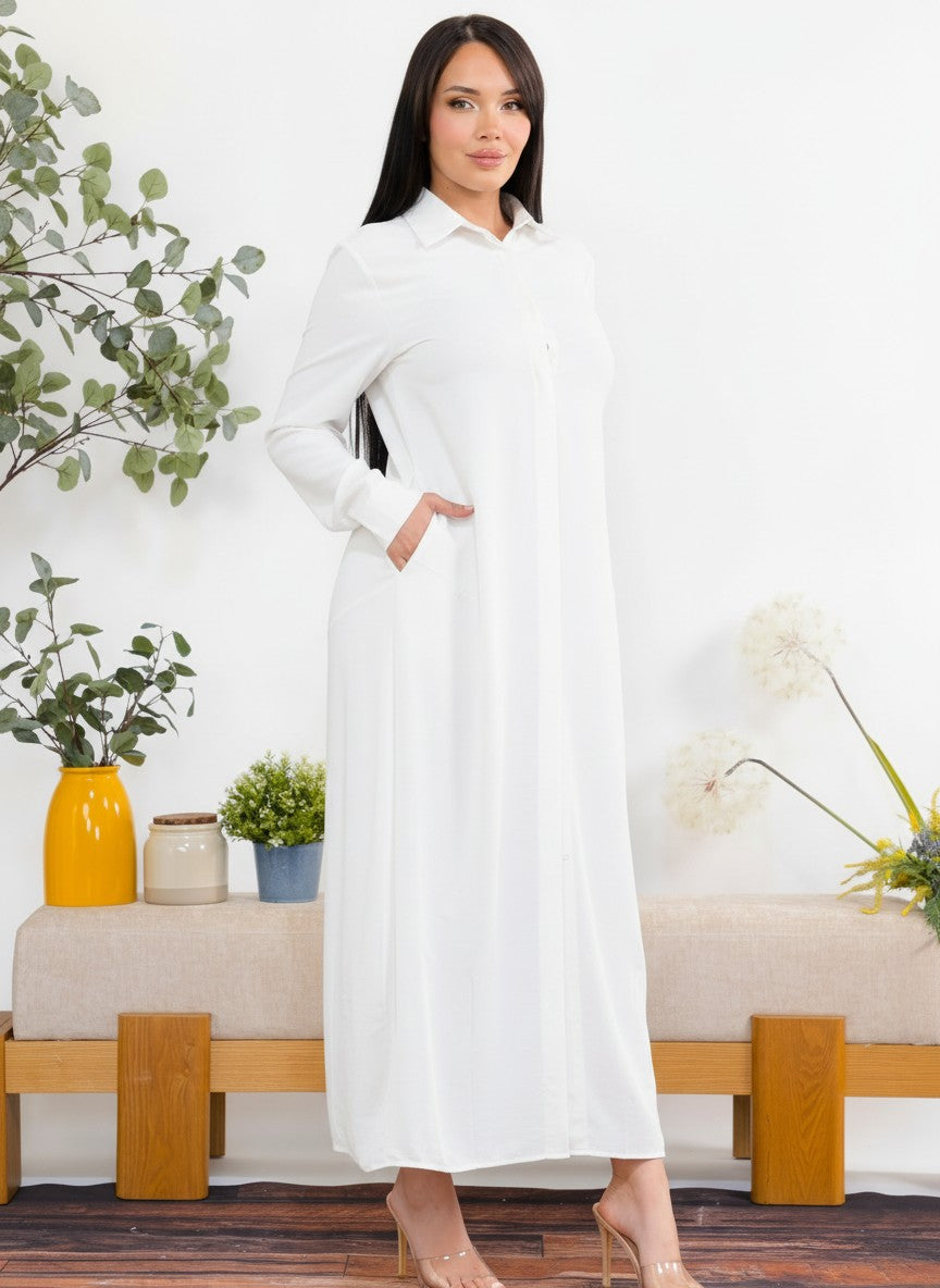 S25658-R Maxi Dress with Buttons, Pockets and Shirt