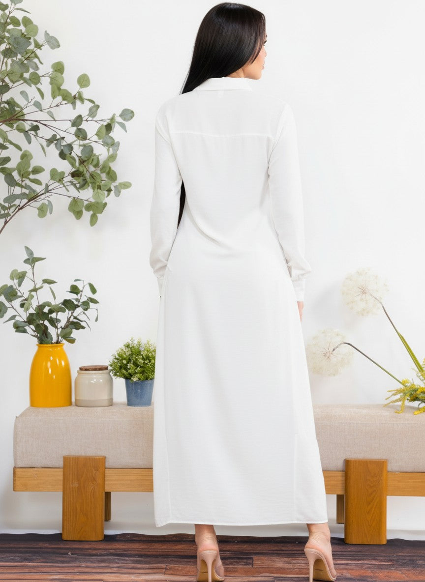 S25658-X Plus Size Maxi Dress with Buttons, Pockets and Shirt