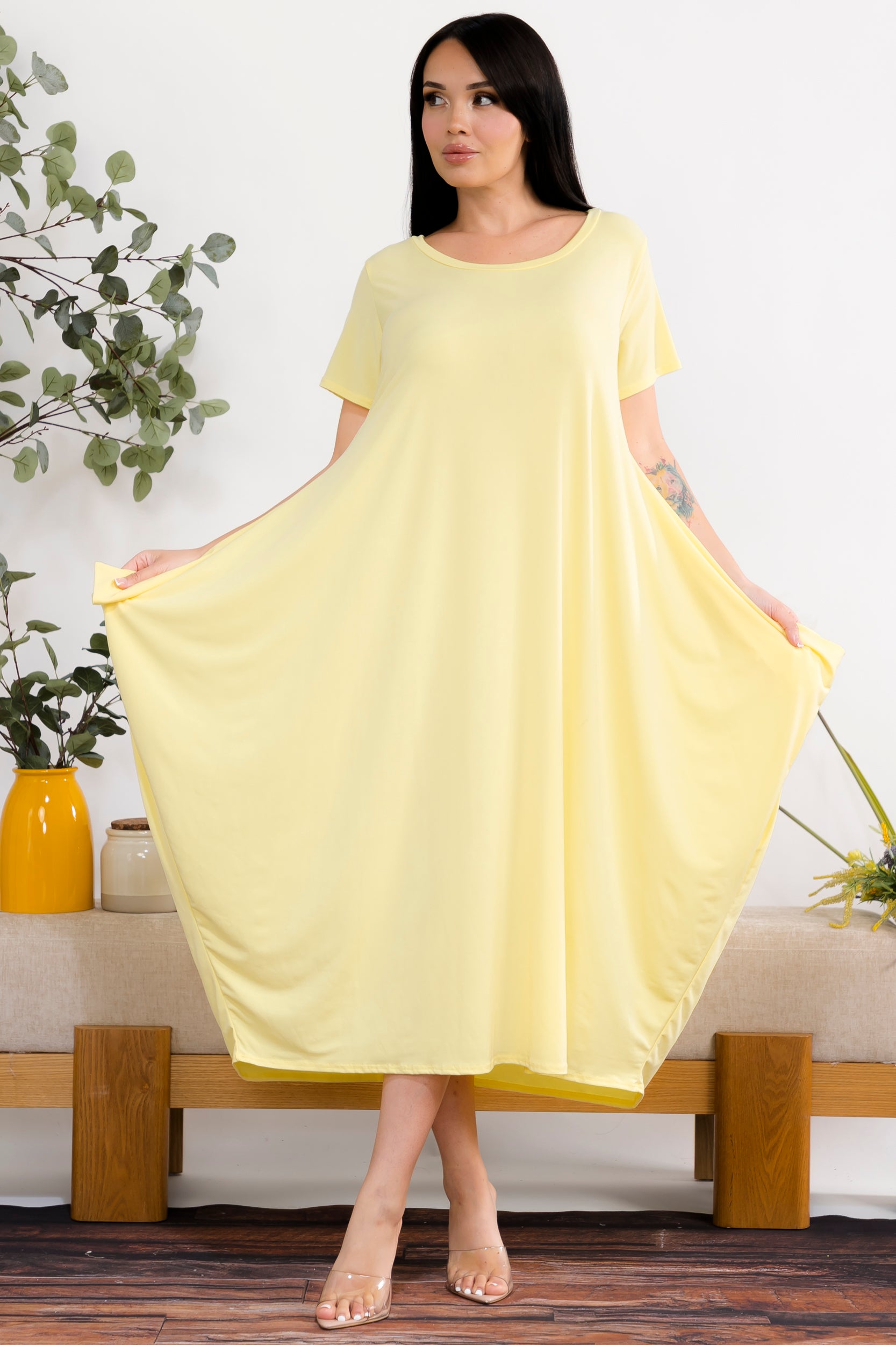 SAN152BR-S  Relaxed Pocket Detail Oversized Midi Dress