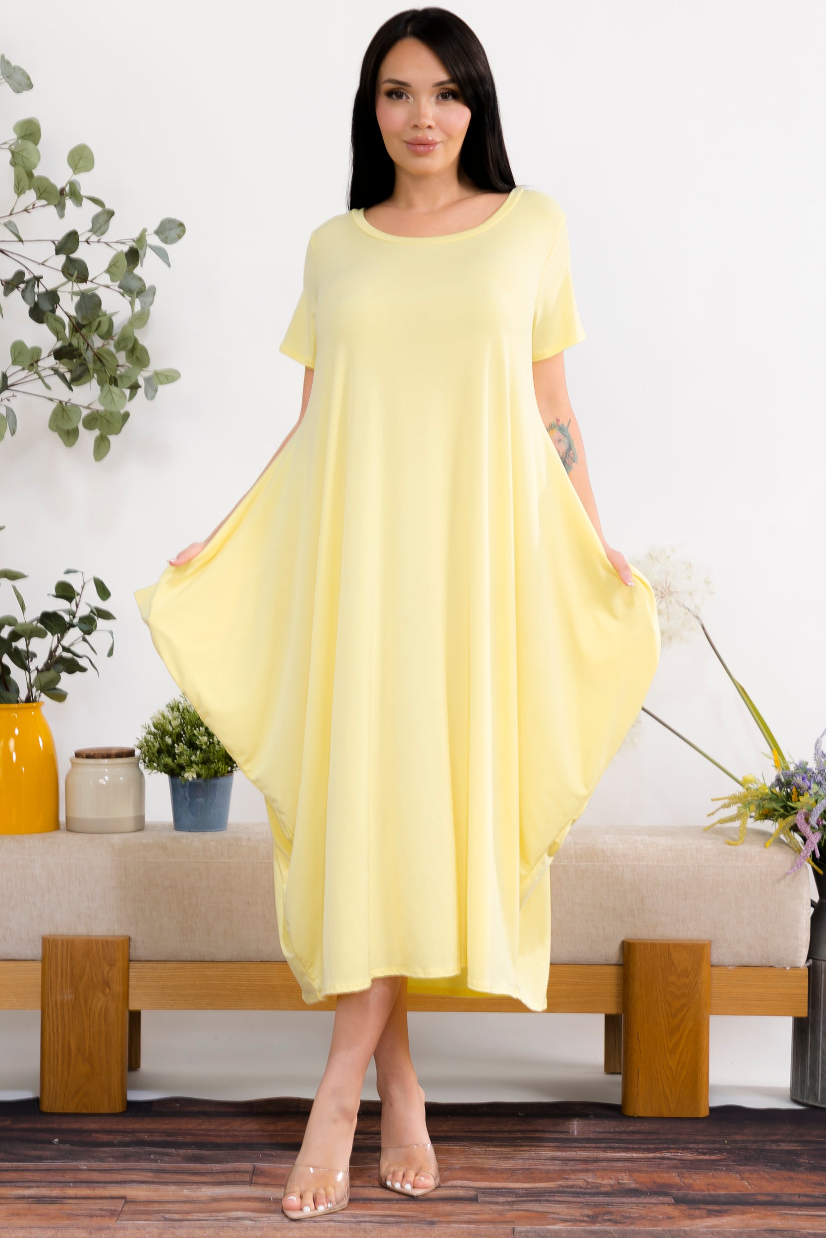 SAN152BR-S  Relaxed Pocket Detail Oversized Midi Dress