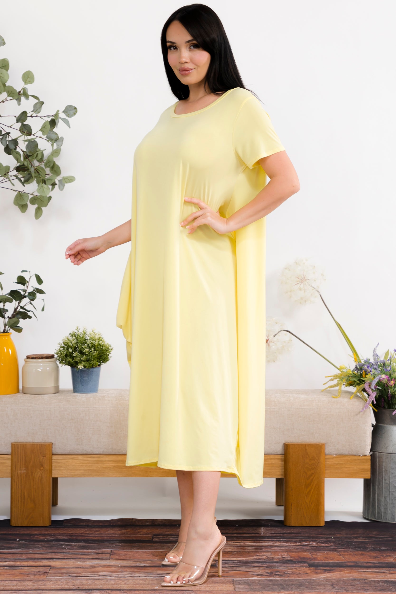 SAN152BX-S Plus Size Relaxed Pocket Detail Oversized Midi Dress