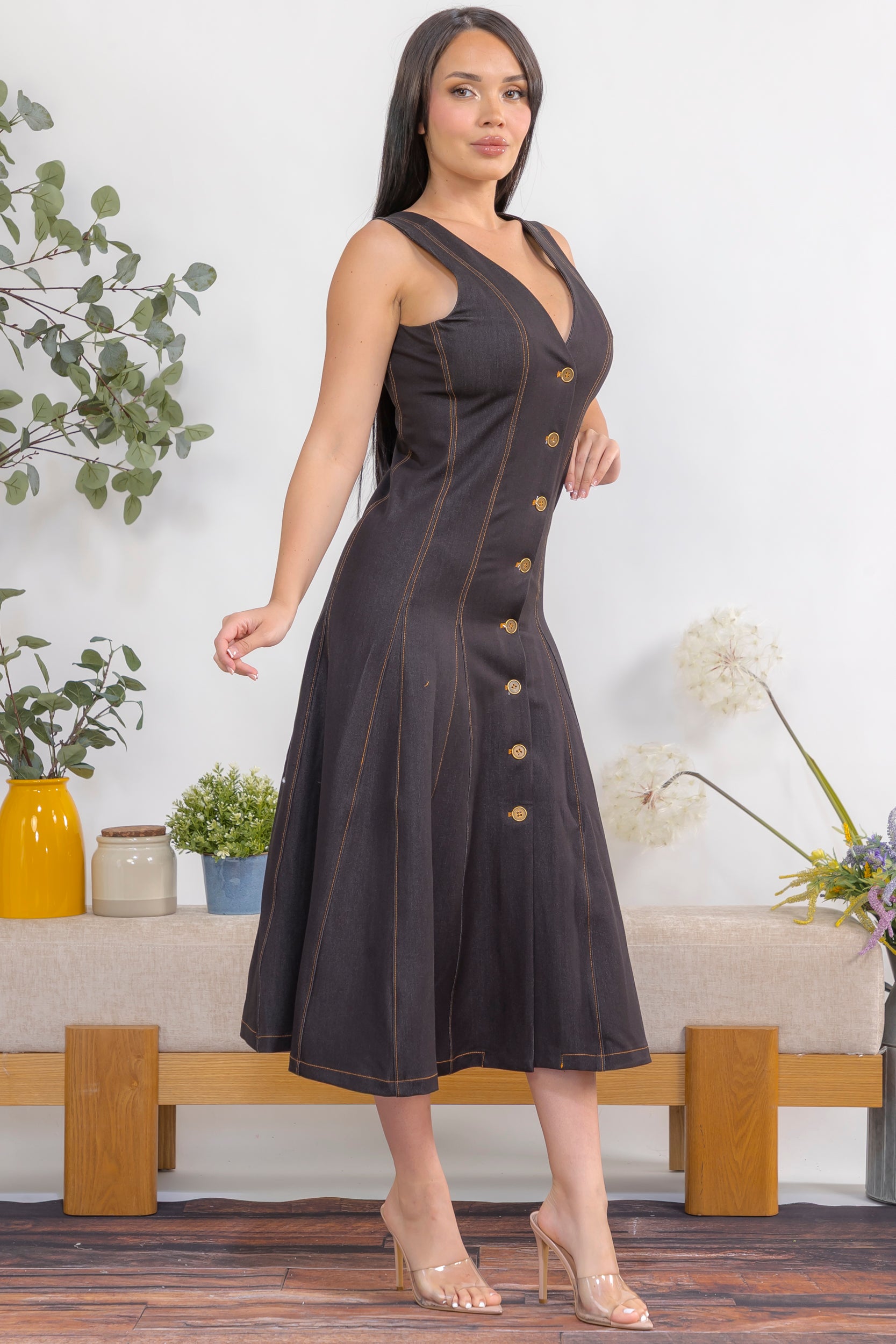 ZB134-R Aurora Button Midi Dress