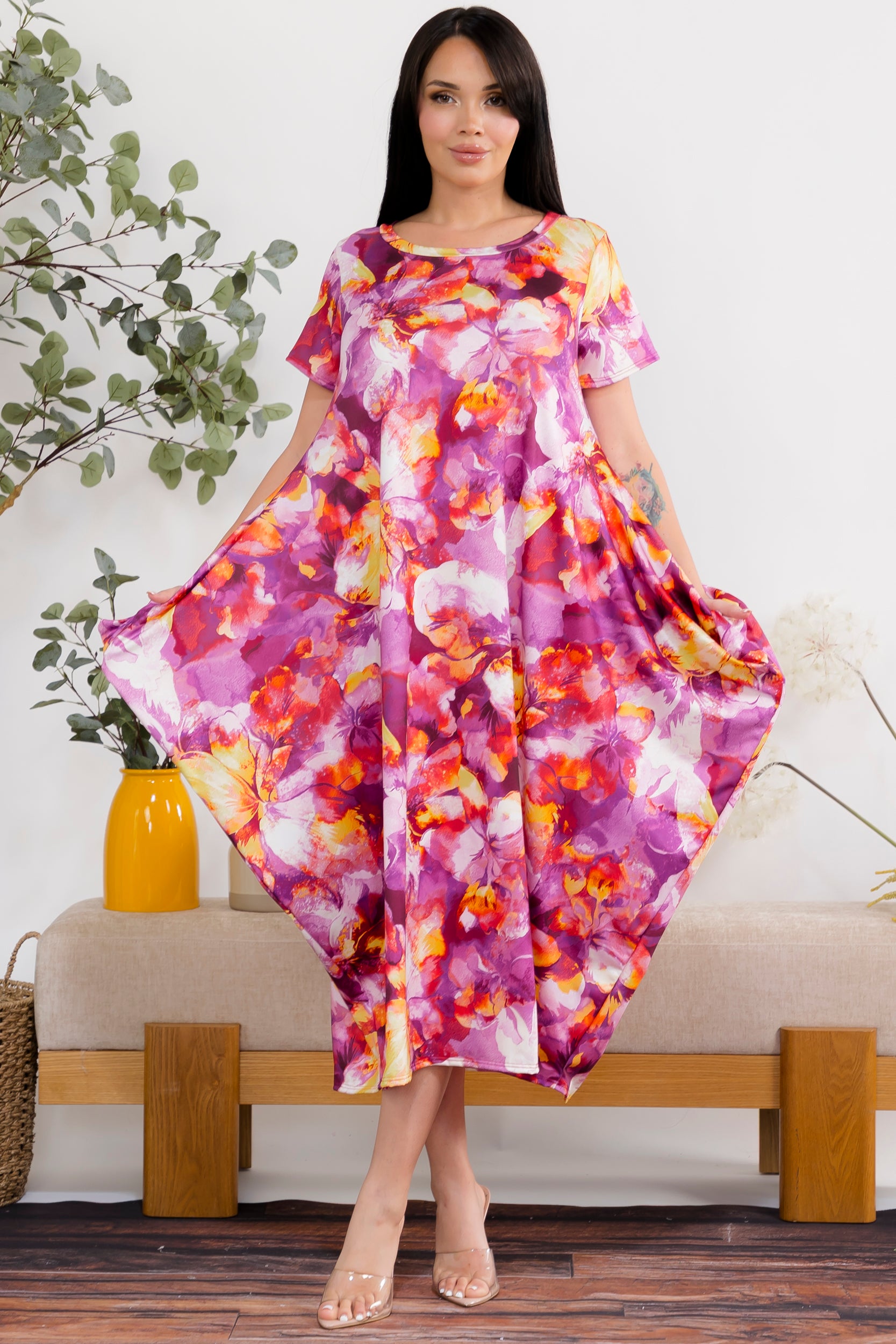 SAN151BR-P10 FL Paint Relaxed Midi Dress