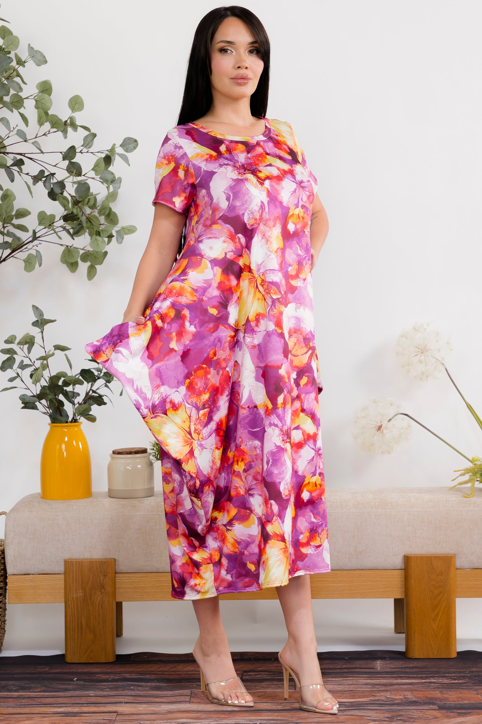 SAN151BR-P10 FL Paint Relaxed Midi Dress