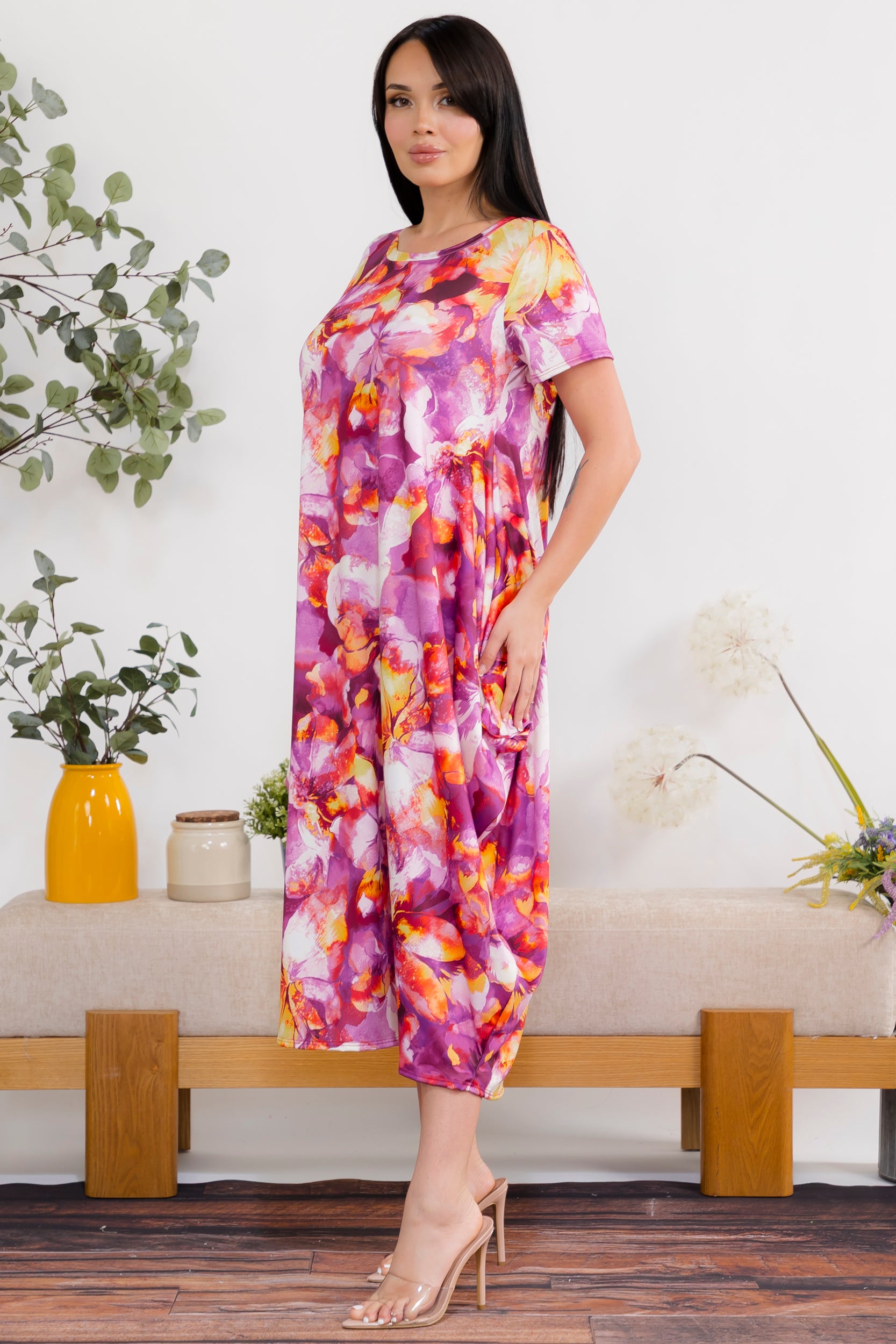 SAN151BR-P10 FL Paint Relaxed Midi Dress