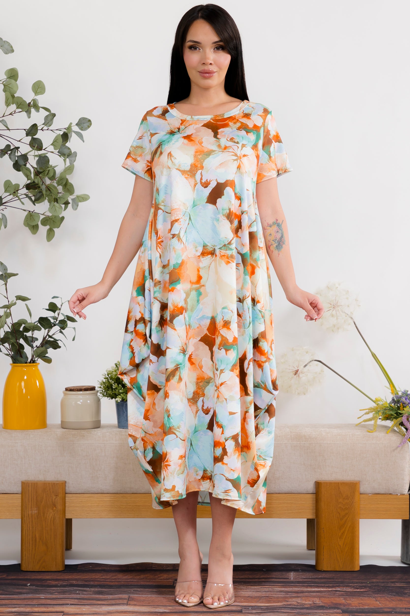 SAN151BR-P10 FL Paint Relaxed Midi Dress