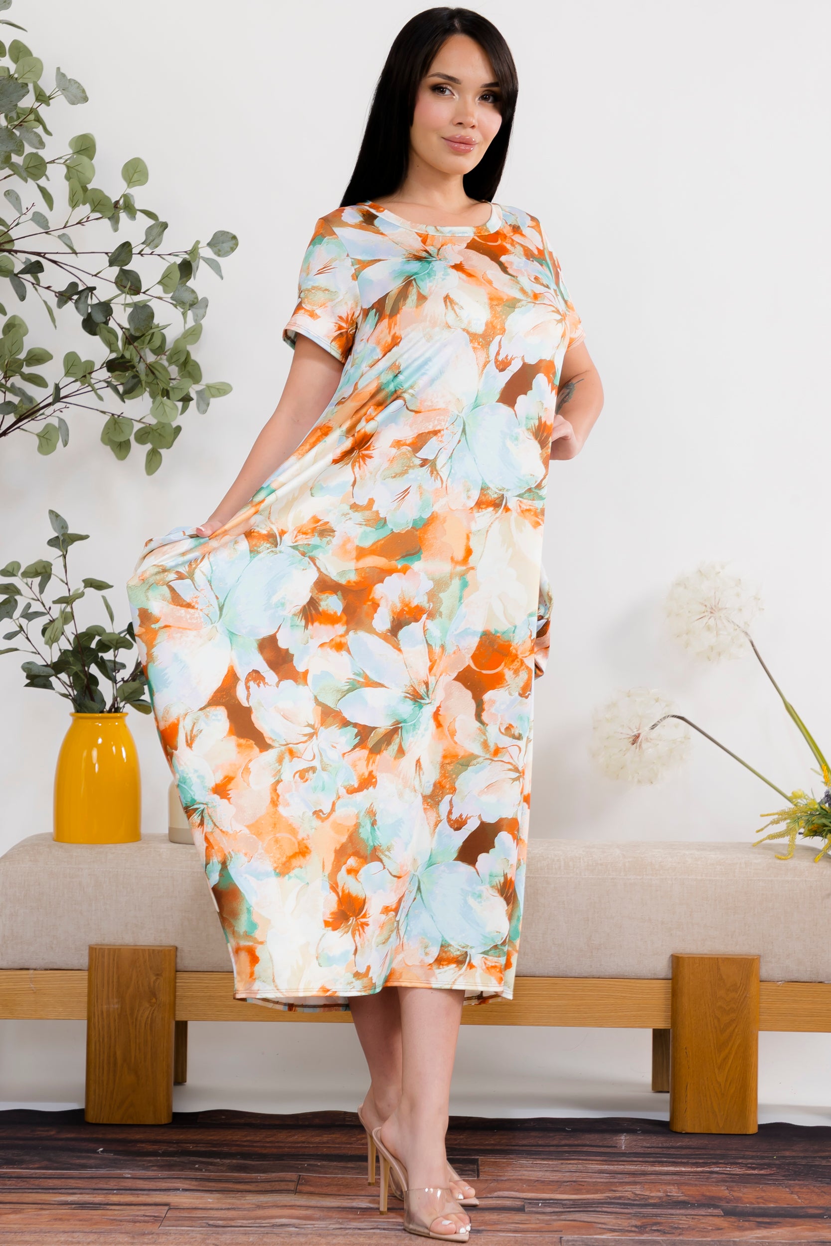 SAN151BR-P10 FL Paint Relaxed Midi Dress