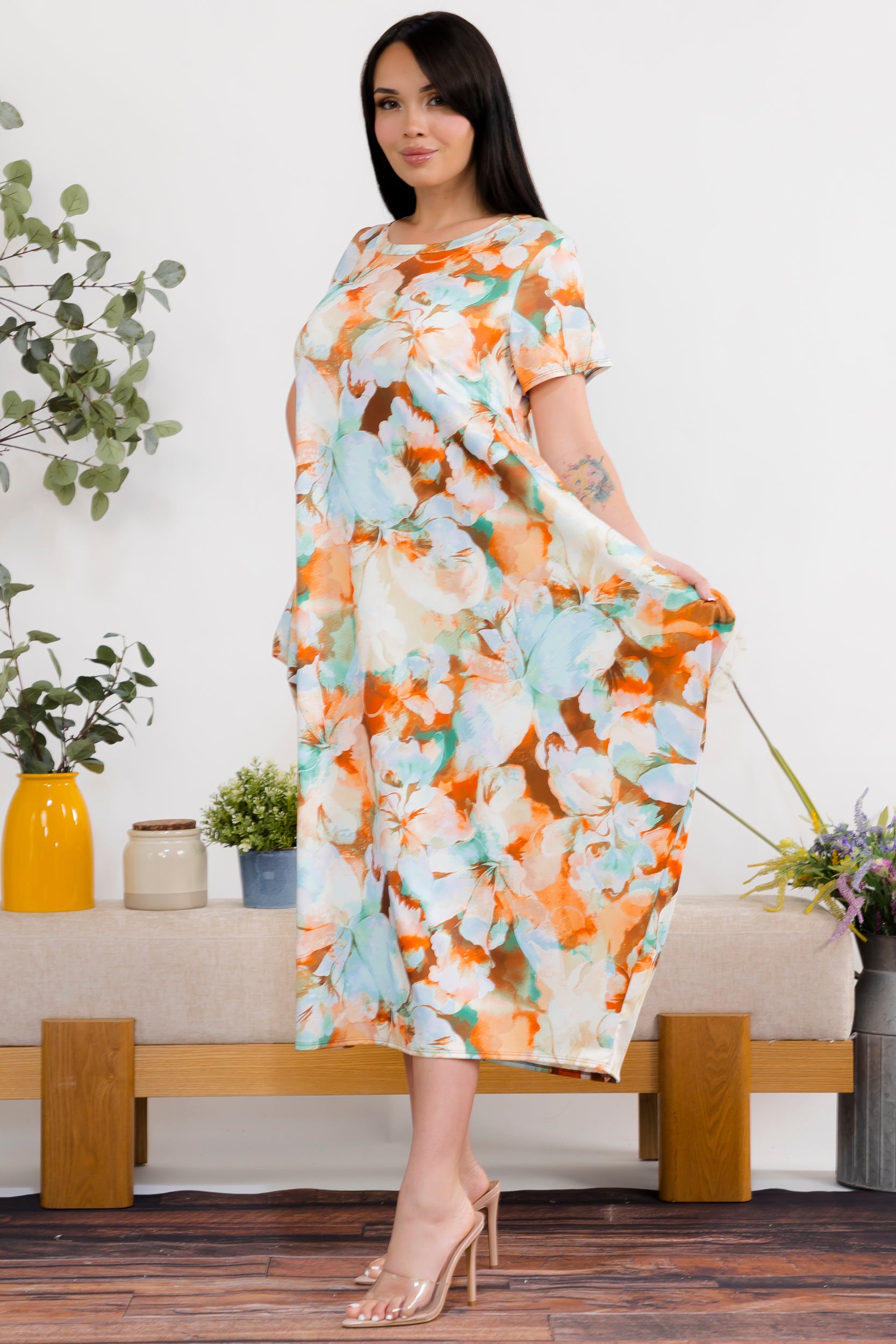 SAN151BR-P10 FL Paint Relaxed Midi Dress