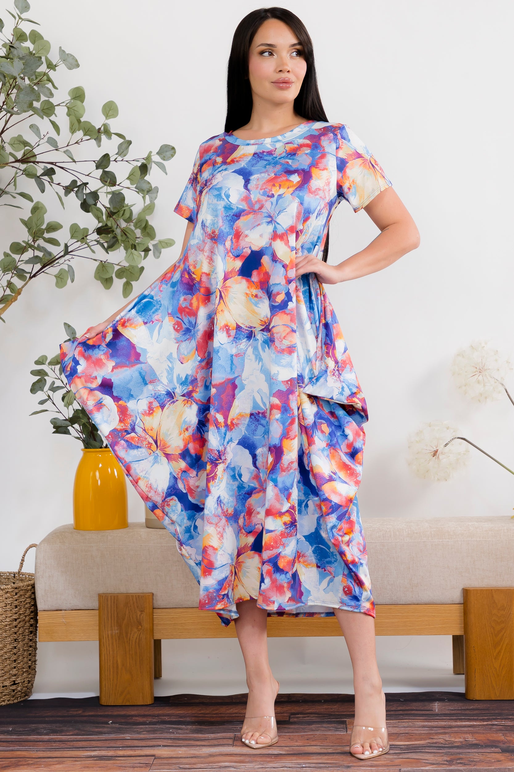 SAN151BR-P10 FL Paint Relaxed Midi Dress