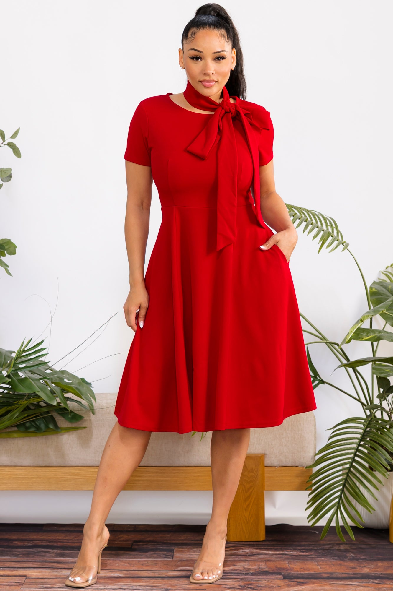 S25669-R - Flattering Midi Dress