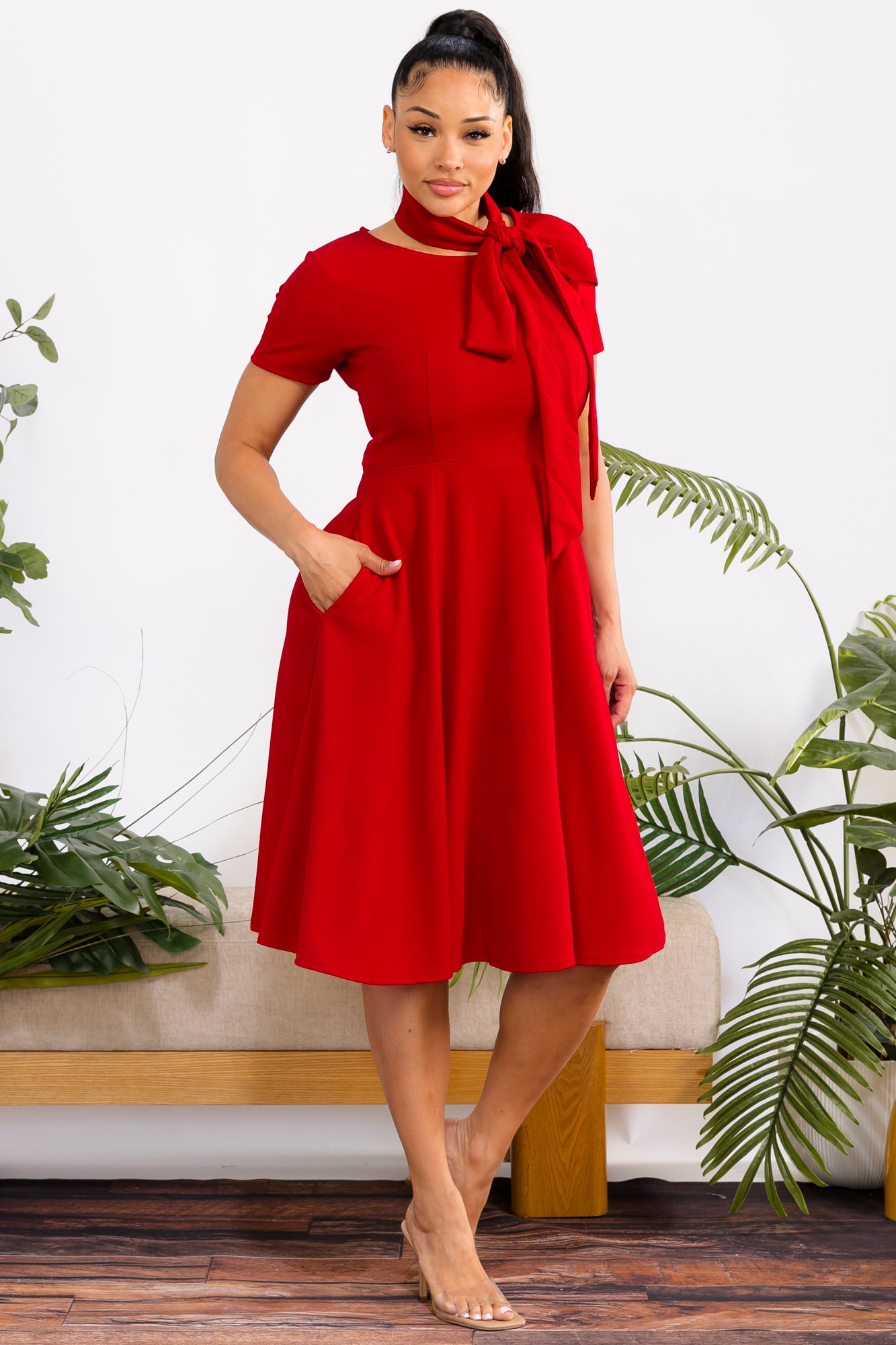 S25669-R - Flattering Midi Dress