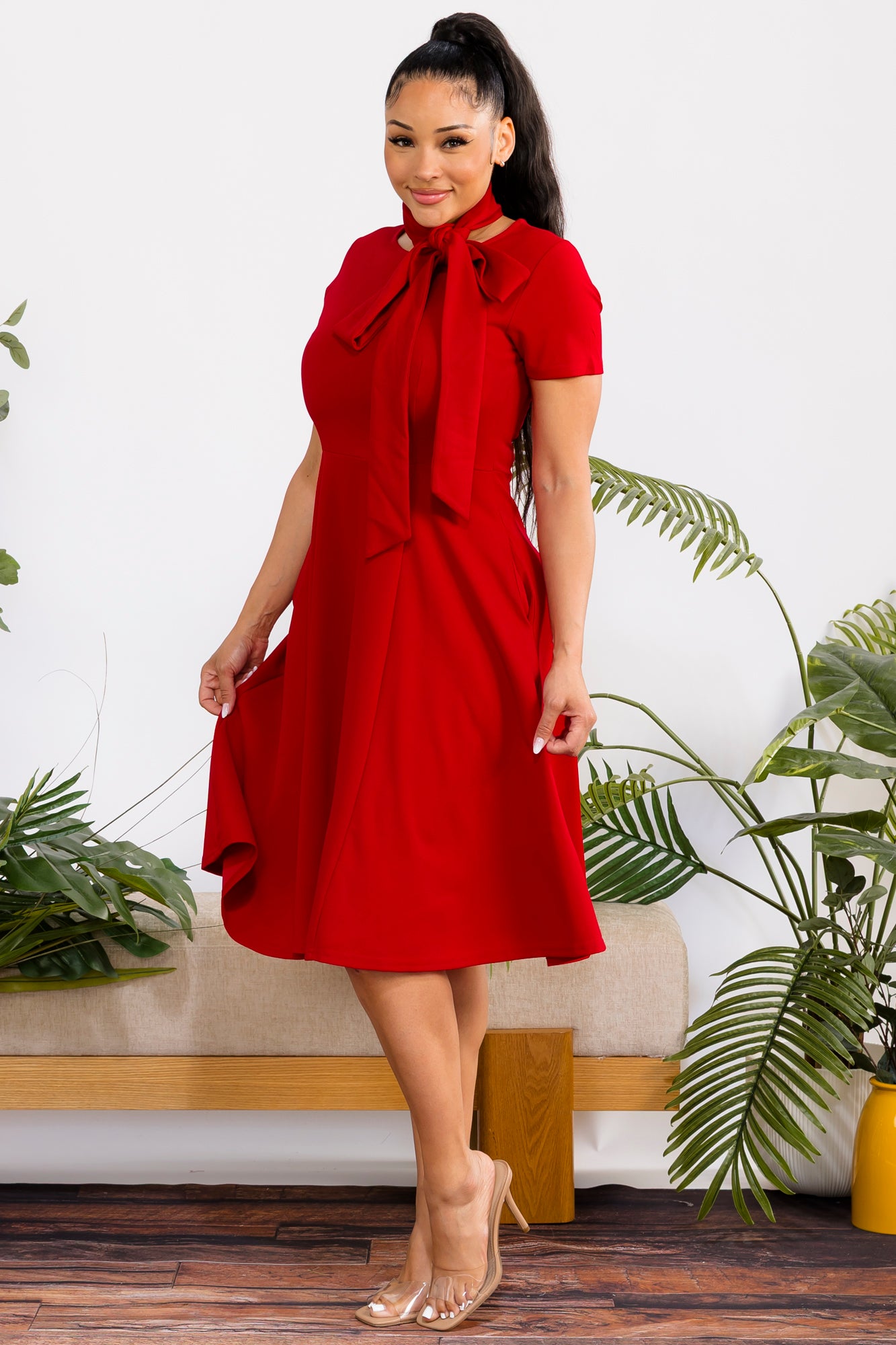 S25669-R - Flattering Midi Dress