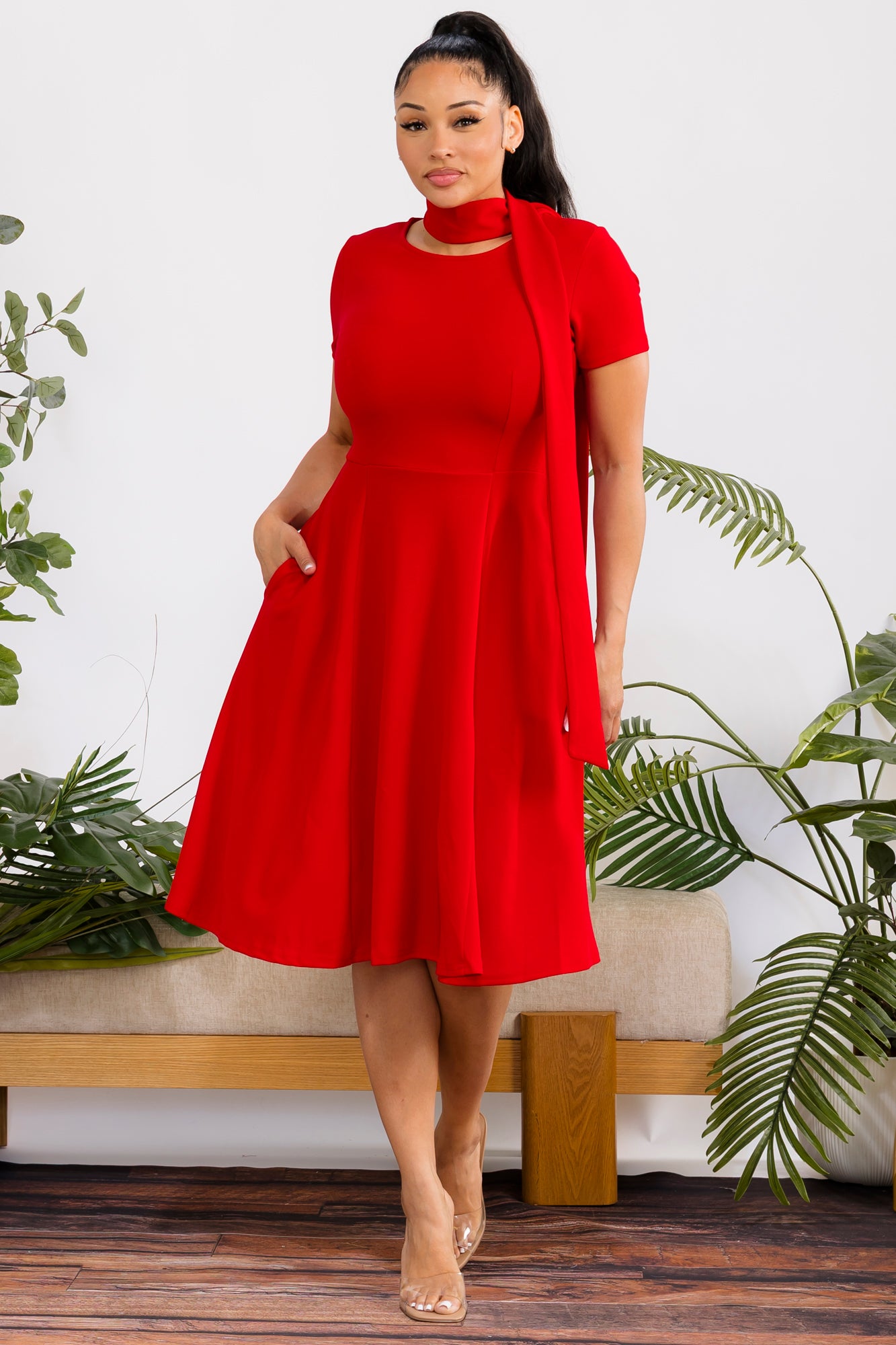 S25669-R - Flattering Midi Dress