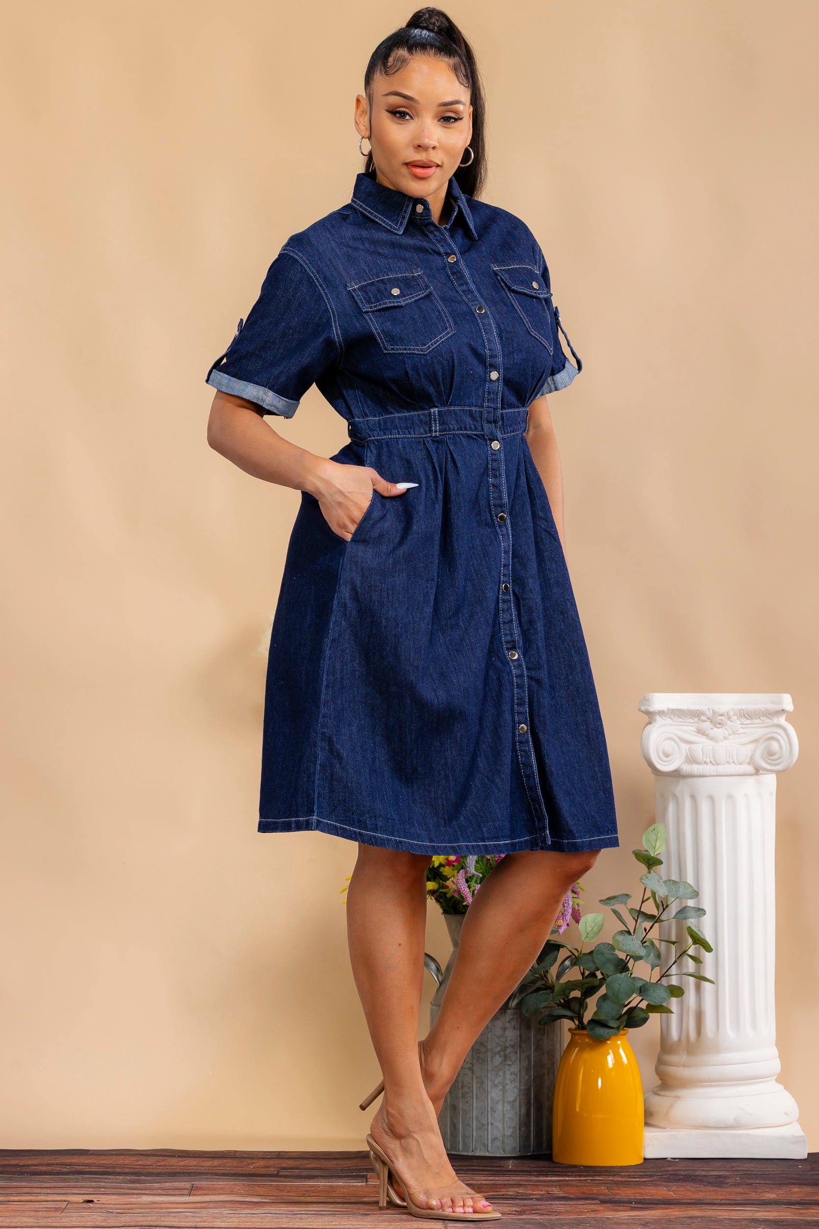 7003 - Short  Sleeves Denim Dress