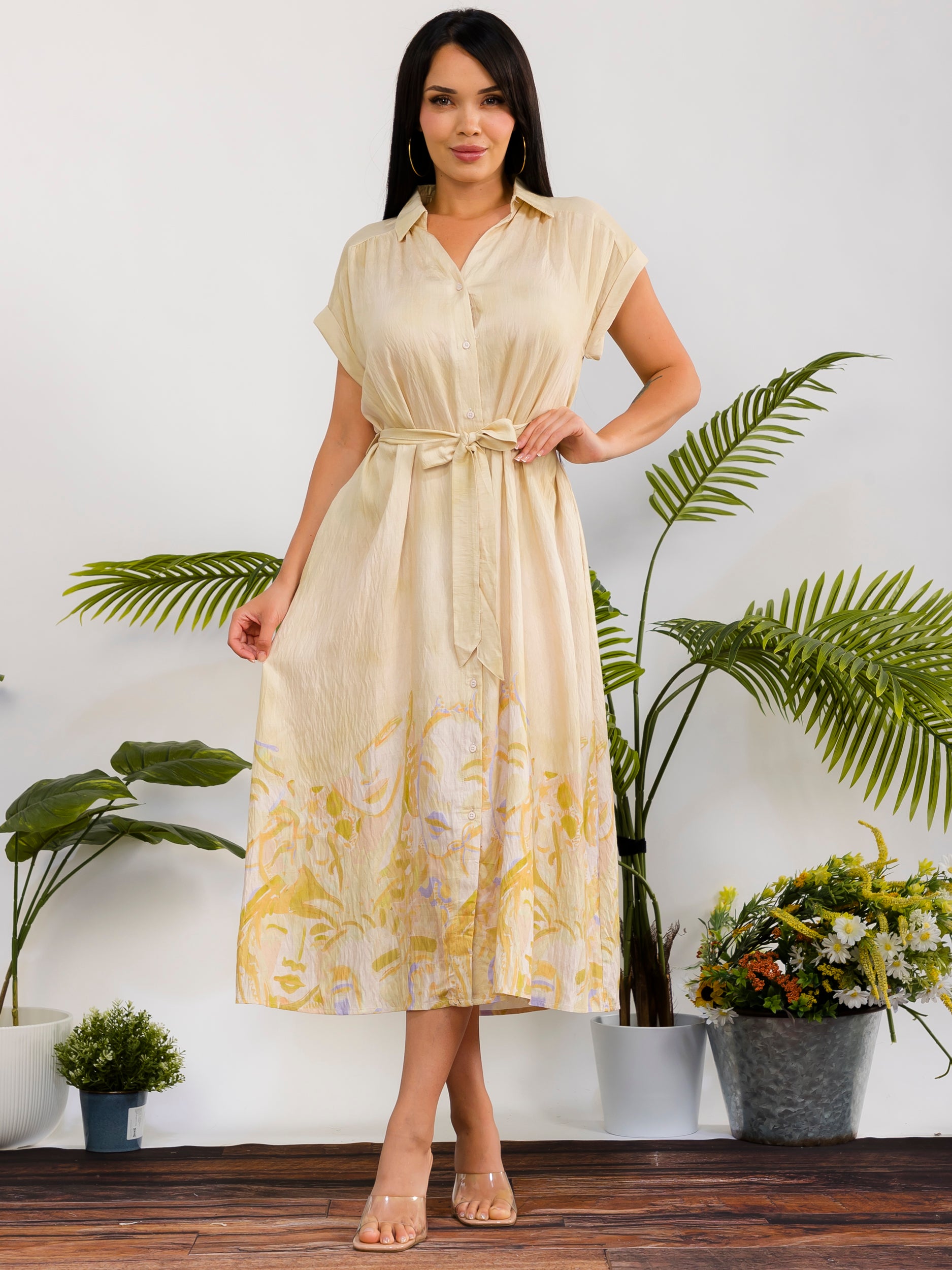 RD617-X - Plus Size Monroe Print Shirt Midi Dress