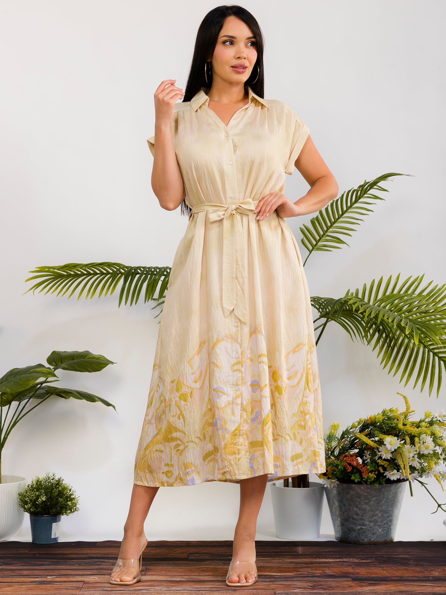 RD617-X - Plus Size Monroe Print Shirt Midi Dress