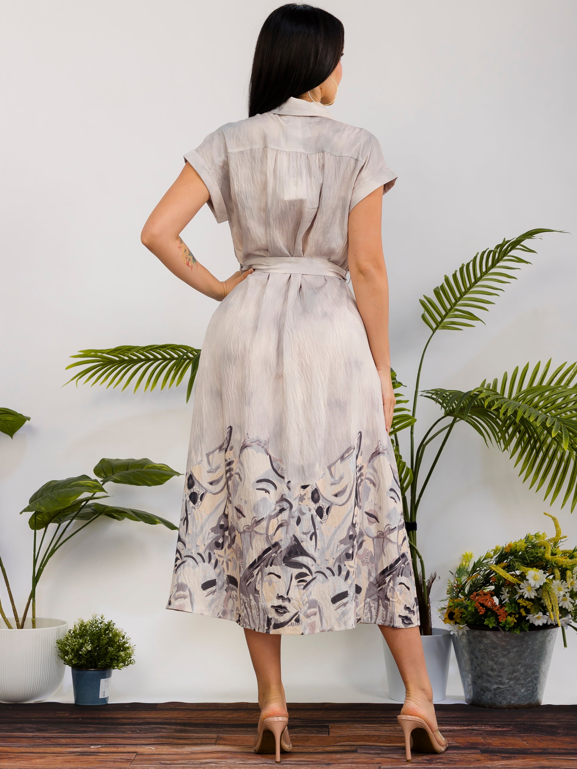 RD617 - Monroe Print Shirt Midi Dress