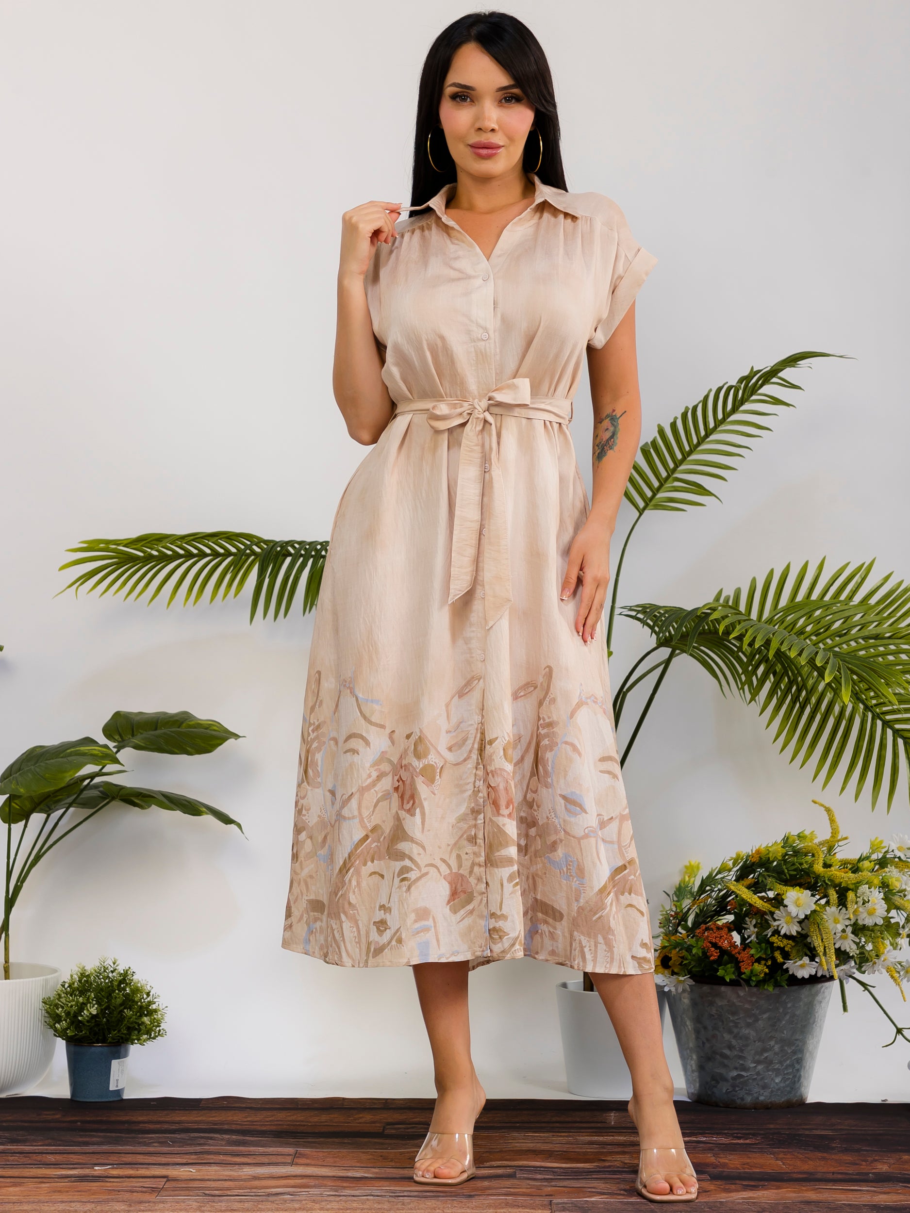 RD617-X - Plus Size Monroe Print Shirt Midi Dress