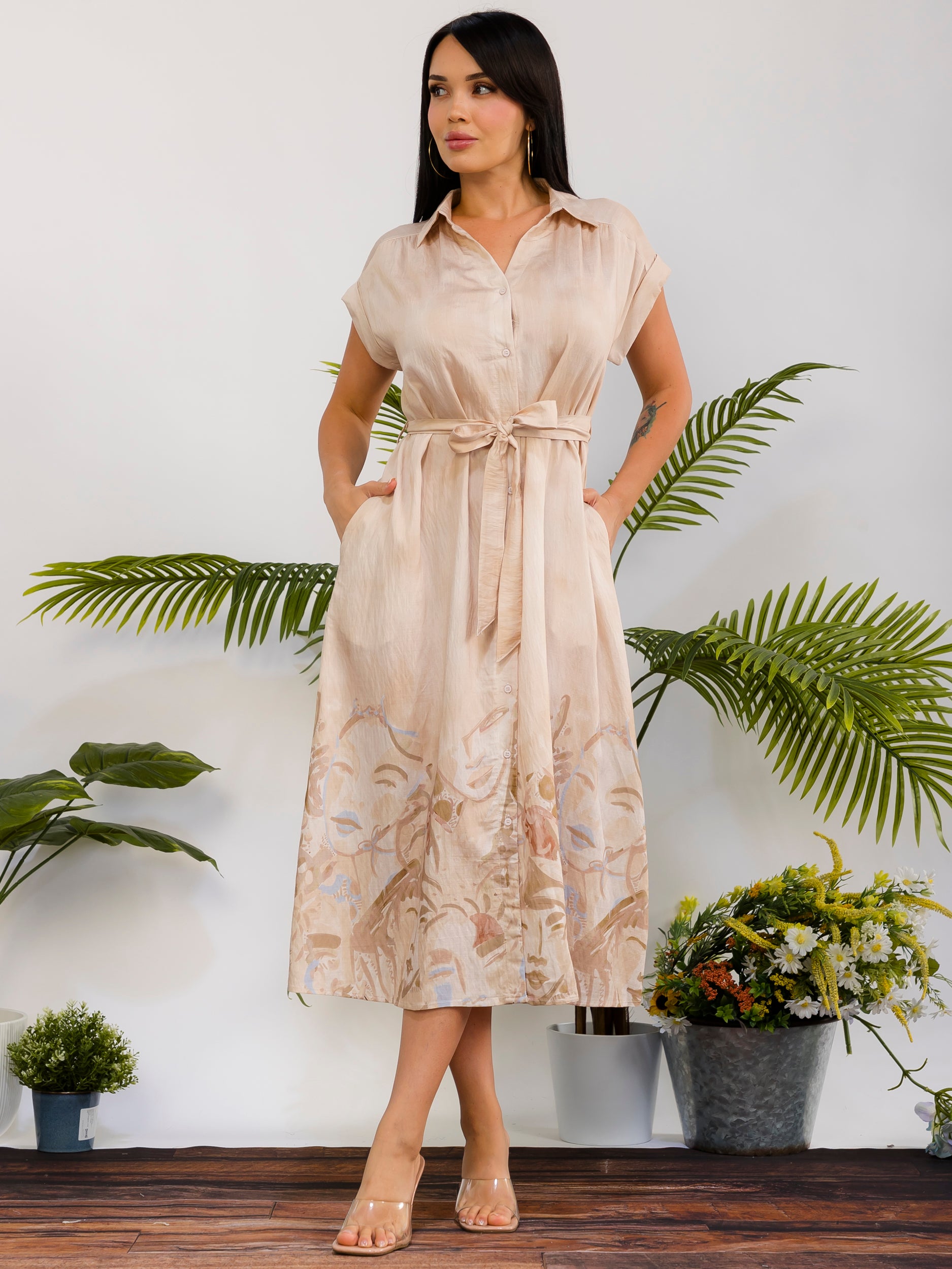 RD617 - Monroe Print Shirt Midi Dress